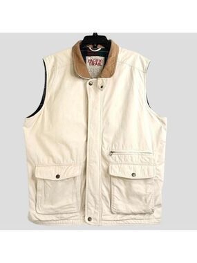 Wintage  Men's L Heavy Duty Canvas Trucker Workwear Beige Vest Flannel lining